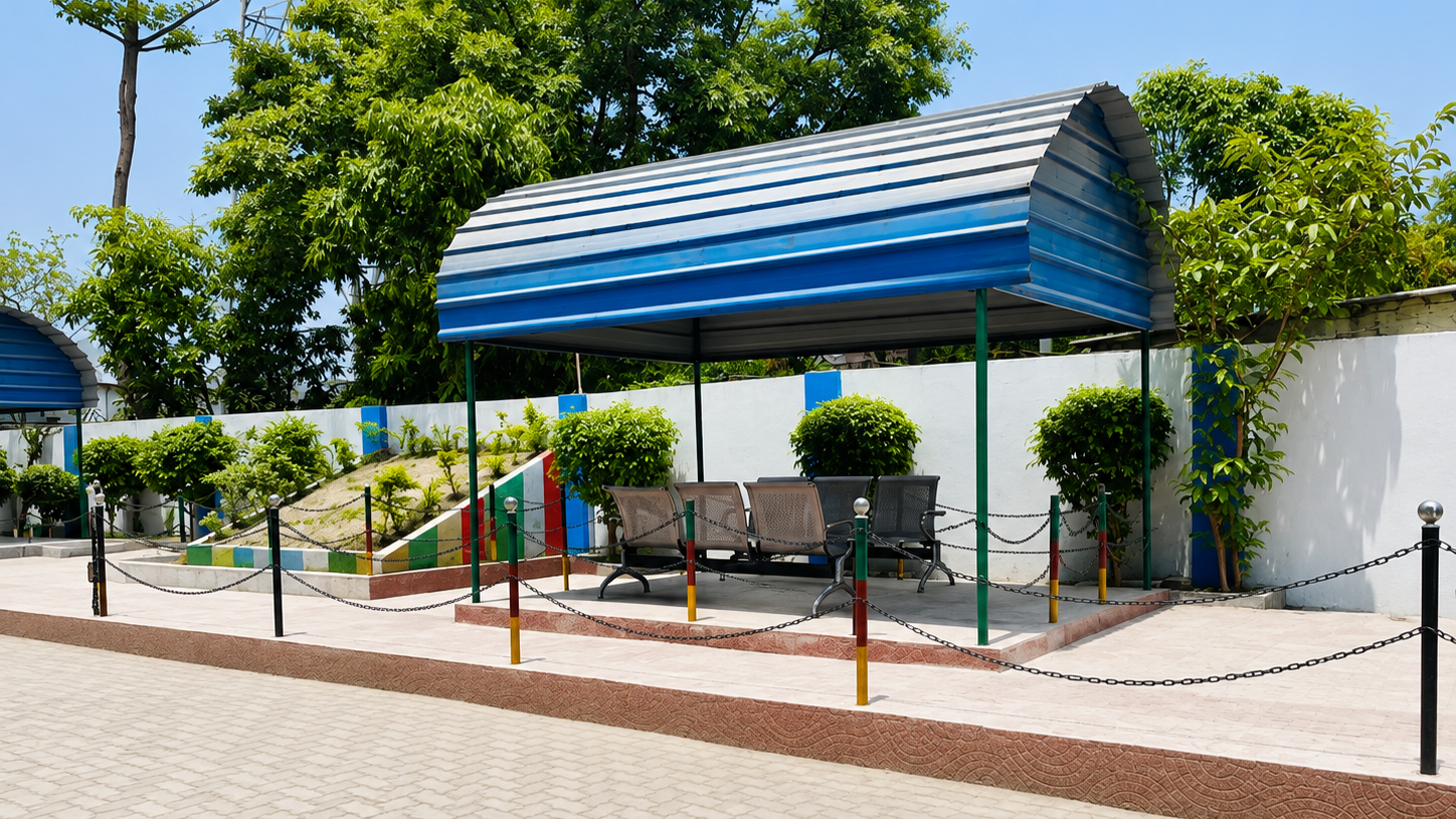 Campus outdoor sitting and green garden area